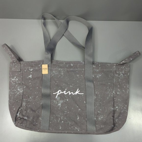 PINK Victoria's Secret Handbags - PINK Victorias Secret Tote Canvas Shoulder Bag Acid Wash Purse Zip Gray